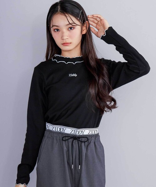 ZIDDY（ジディ）の「【 ニコ☆プチ 掲載 】テレコメロウトップス(130~160cm)（Tシャツ/カットソー・キッズ・ブラック/オフホワイト・130cm/140cm/150cm/FREE）」の2枚目の写真
