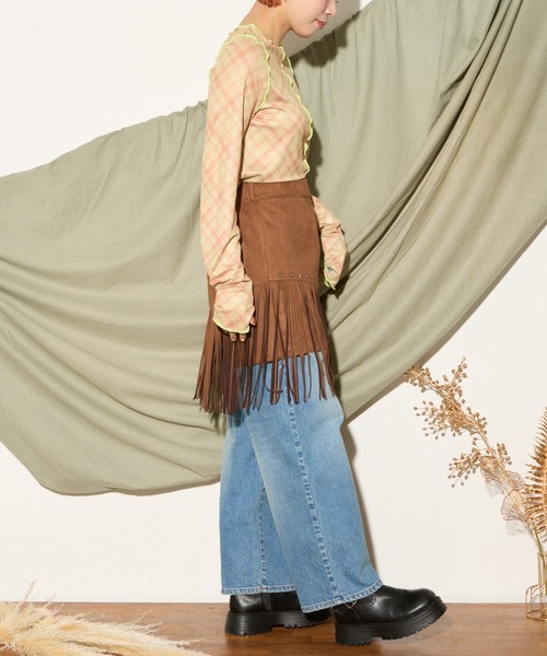 HELLO.SANFRANCISCO(ハローサンフランシスコ)の「【HELLO.SANFRANCISCO】チェックチュールトップス(Tシャツ/カットソー・レディース・ブルー/グレー/オレンジ/ブルー系その他/レッド・ONE SIZE)」の12枚目の写真