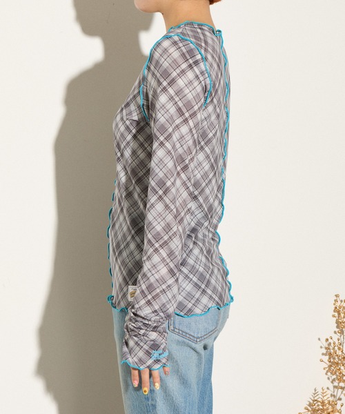 HELLO.SANFRANCISCO(ハローサンフランシスコ)の「【HELLO.SANFRANCISCO】チェックチュールトップス(Tシャツ/カットソー・レディース・ブルー/グレー/オレンジ/ブルー系その他/レッド・ONE SIZE)」の7枚目の写真