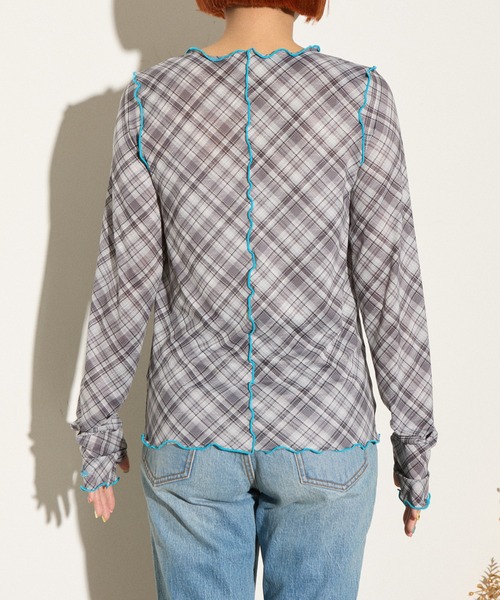 HELLO.SANFRANCISCO(ハローサンフランシスコ)の「【HELLO.SANFRANCISCO】チェックチュールトップス(Tシャツ/カットソー・レディース・ブルー/グレー/オレンジ/ブルー系その他/レッド・ONE SIZE)」の8枚目の写真