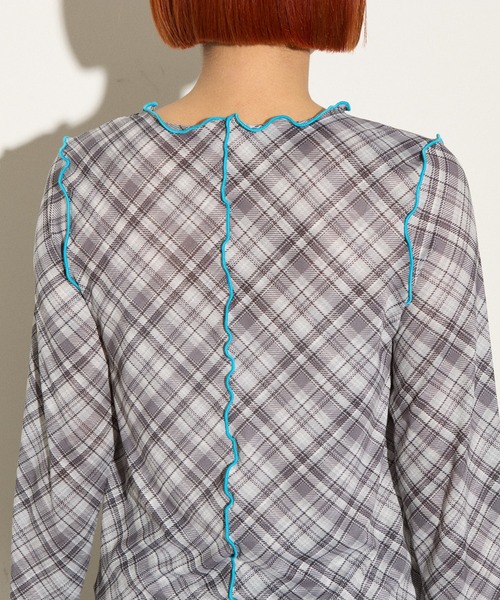 HELLO.SANFRANCISCO(ハローサンフランシスコ)の「【HELLO.SANFRANCISCO】チェックチュールトップス(Tシャツ/カットソー・レディース・ブルー/グレー/オレンジ/ブルー系その他/レッド・ONE SIZE)」の9枚目の写真