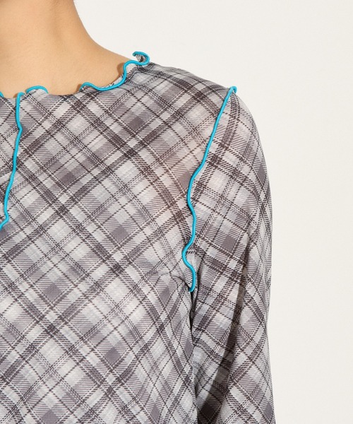 HELLO.SANFRANCISCO(ハローサンフランシスコ)の「【HELLO.SANFRANCISCO】チェックチュールトップス(Tシャツ/カットソー・レディース・ブルー/グレー/オレンジ/ブルー系その他/レッド・ONE SIZE)」の17枚目の写真