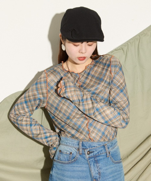 セール】【HELLO.SANFRANCISCO】チェックチュールトップス（Tシャツ