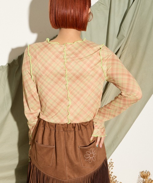 HELLO.SANFRANCISCO(ハローサンフランシスコ)の「【HELLO.SANFRANCISCO】チェックチュールトップス(Tシャツ/カットソー・レディース・ブルー/グレー/オレンジ/ブルー系その他/レッド・ONE SIZE)」の18枚目の写真