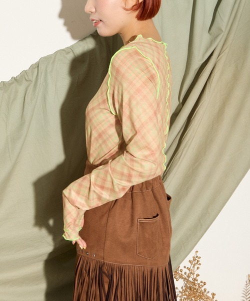 HELLO.SANFRANCISCO(ハローサンフランシスコ)の「【HELLO.SANFRANCISCO】チェックチュールトップス(Tシャツ/カットソー・レディース・ブルー/グレー/オレンジ/ブルー系その他/レッド・ONE SIZE)」の19枚目の写真