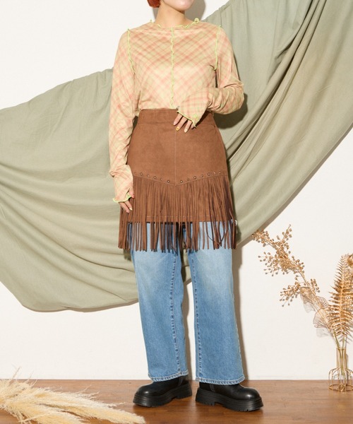 HELLO.SANFRANCISCO(ハローサンフランシスコ)の「【HELLO.SANFRANCISCO】チェックチュールトップス(Tシャツ/カットソー・レディース・ブルー/グレー/オレンジ/ブルー系その他/レッド・ONE SIZE)」の20枚目の写真