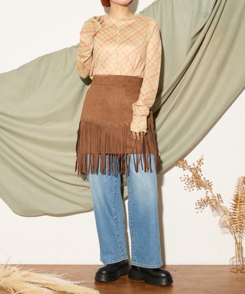 HELLO.SANFRANCISCO(ハローサンフランシスコ)の「【HELLO.SANFRANCISCO】チェックチュールトップス(Tシャツ/カットソー・レディース・ブルー/グレー/オレンジ/ブルー系その他/レッド・ONE SIZE)」の22枚目の写真