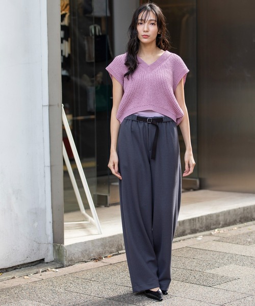 Munich（ミューニック）の「コットンニットVネックジレ（ベスト・レディース・オフホワイト/ピンク/カーキ/ブラック・FREE）」の5枚目の写真