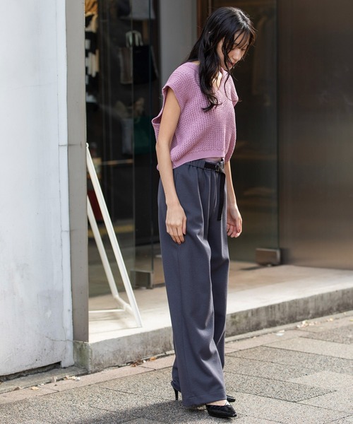 Munich（ミューニック）の「コットンニットVネックジレ（ベスト・レディース・オフホワイト/ピンク/カーキ/ブラック・FREE）」の6枚目の写真