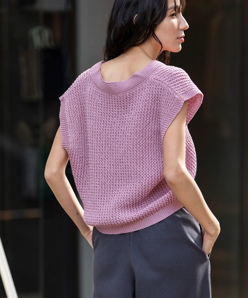 Munich（ミューニック）の「コットンニットVネックジレ（ベスト・レディース・オフホワイト/ピンク/カーキ/ブラック・FREE）」の8枚目の写真