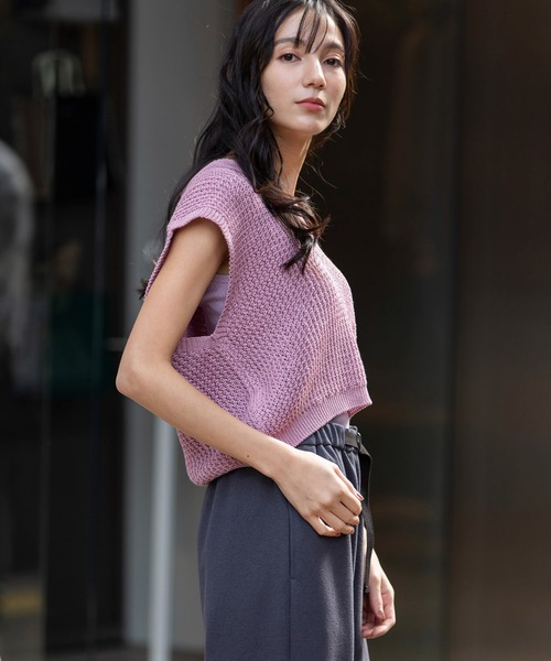 Munich（ミューニック）の「コットンニットVネックジレ（ベスト・レディース・オフホワイト/ピンク/カーキ/ブラック・FREE）」の9枚目の写真