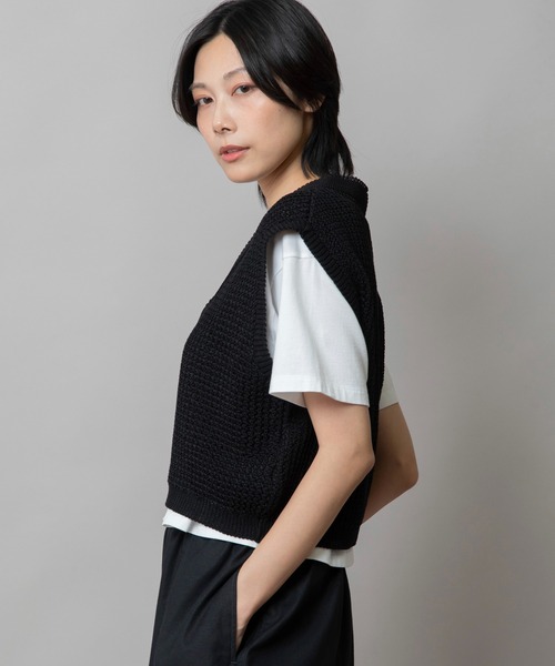 Munich（ミューニック）の「コットンニットVネックジレ（ベスト・レディース・オフホワイト/ピンク/カーキ/ブラック・FREE）」の20枚目の写真