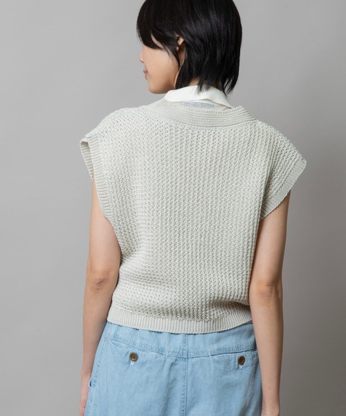 Munich（ミューニック）の「コットンニットVネックジレ（ベスト・レディース・オフホワイト/ピンク/カーキ/ブラック・FREE）」の10枚目の写真