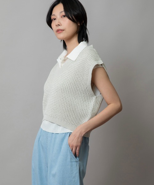 Munich（ミューニック）の「コットンニットVネックジレ（ベスト・レディース・オフホワイト/ピンク/カーキ/ブラック・FREE）」の12枚目の写真