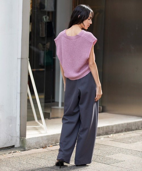 Munich（ミューニック）の「コットンニットVネックジレ（ベスト・レディース・オフホワイト/ピンク/カーキ/ブラック・FREE）」の7枚目の写真