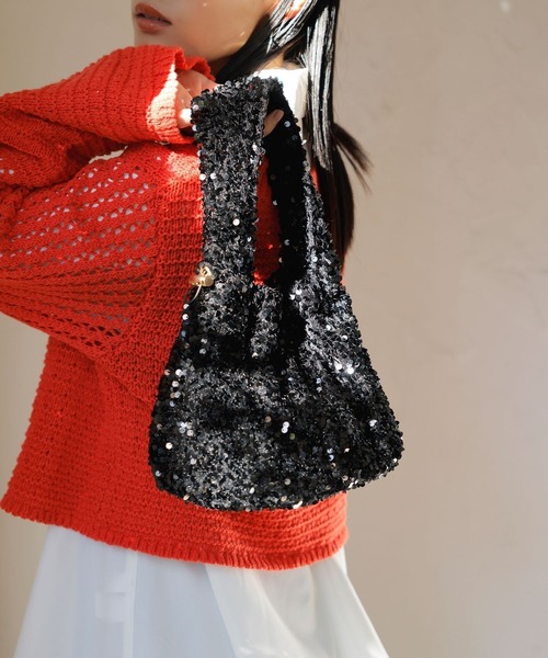 VIS（ビス）の「ローズ&スパンコールドロストバッグ（ハンドバッグ・レディース・ブラック/キナリ/ブラック系その他3・FREE）」の3枚目の写真