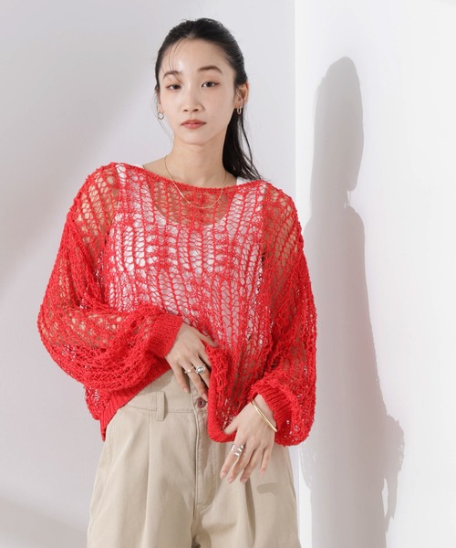 NANO universe（ナノユニバース）の「テープヤーンメッシュニットトップス（ニット/セーター・レディース・ブラック/ホワイト/レッド・FREE）」の18枚目の写真