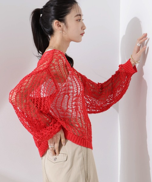 NANO universe（ナノユニバース）の「テープヤーンメッシュニットトップス（ニット/セーター・レディース・ブラック/ホワイト/レッド・FREE）」の19枚目の写真