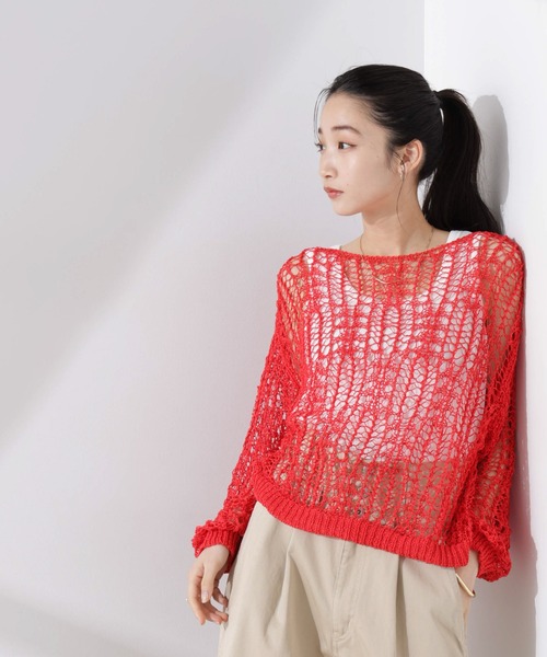 NANO universe（ナノユニバース）の「テープヤーンメッシュニットトップス（ニット/セーター・レディース・ブラック/ホワイト/レッド・FREE）」の20枚目の写真