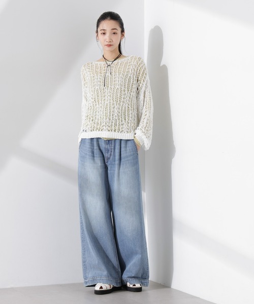 NANO universe（ナノユニバース）の「テープヤーンメッシュニットトップス（ニット/セーター・レディース・ブラック/ホワイト/レッド・FREE）」の14枚目の写真