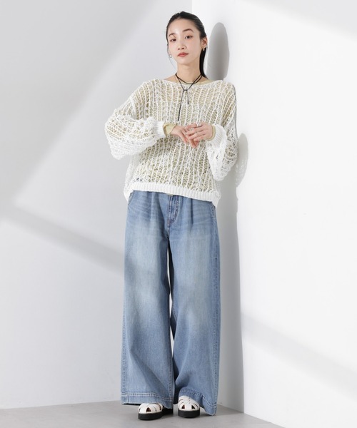 NANO universe（ナノユニバース）の「テープヤーンメッシュニットトップス（ニット/セーター・レディース・ブラック/ホワイト/レッド・FREE）」の15枚目の写真