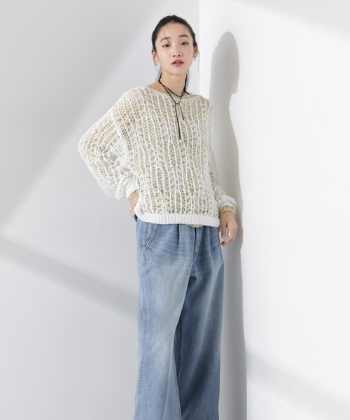 NANO universe（ナノユニバース）の「テープヤーンメッシュニットトップス（ニット/セーター・レディース・ブラック/ホワイト/レッド・FREE）」の16枚目の写真