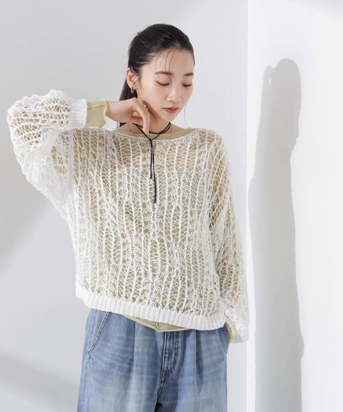 NANO universe（ナノユニバース）の「テープヤーンメッシュニットトップス（ニット/セーター・レディース・ブラック/ホワイト/レッド・FREE）」の11枚目の写真