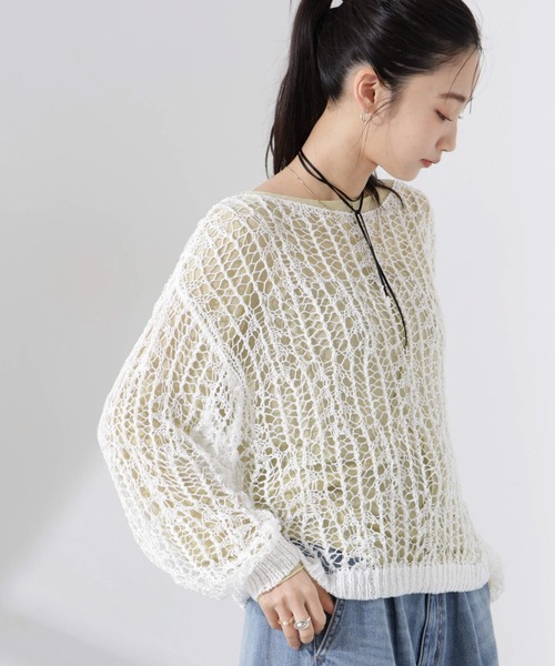 NANO universe（ナノユニバース）の「テープヤーンメッシュニットトップス（ニット/セーター・レディース・ブラック/ホワイト/レッド・FREE）」の12枚目の写真