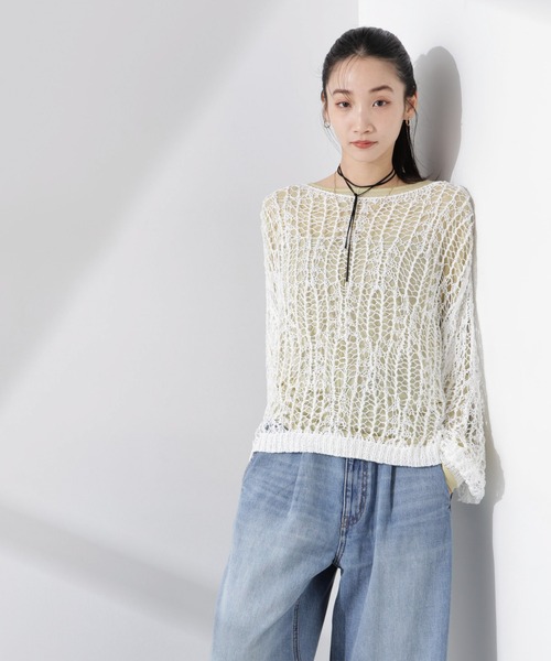 NANO universe（ナノユニバース）の「テープヤーンメッシュニットトップス（ニット/セーター・レディース・ブラック/ホワイト/レッド・FREE）」の13枚目の写真