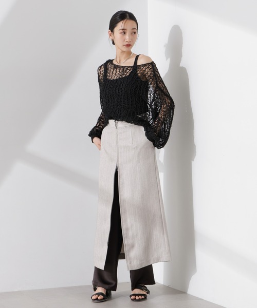 NANO universe（ナノユニバース）の「テープヤーンメッシュニットトップス（ニット/セーター・レディース・ブラック/ホワイト/レッド・FREE）」の7枚目の写真