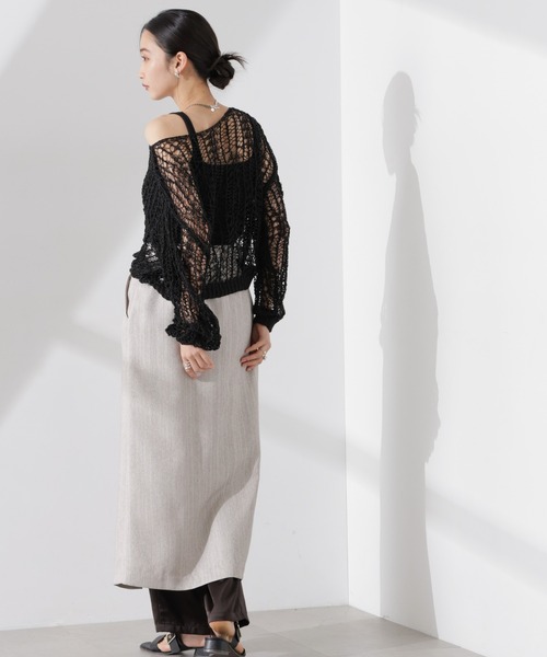 NANO universe（ナノユニバース）の「テープヤーンメッシュニットトップス（ニット/セーター・レディース・ブラック/ホワイト/レッド・FREE）」の8枚目の写真