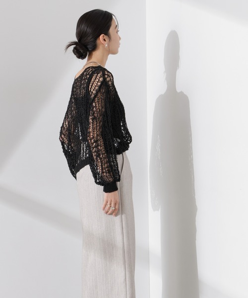 NANO universe（ナノユニバース）の「テープヤーンメッシュニットトップス（ニット/セーター・レディース・ブラック/ホワイト/レッド・FREE）」の9枚目の写真