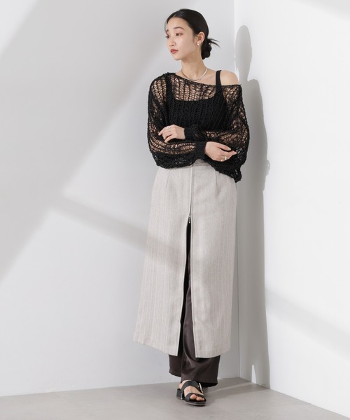 NANO universe（ナノユニバース）の「テープヤーンメッシュニットトップス（ニット/セーター・レディース・ブラック/ホワイト/レッド・FREE）」の10枚目の写真