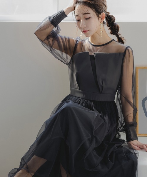 birei(ビレイ)の「アシンメトリービスチェタックチュールドレス(ドレス・レディース・ベージュ/チャコール/ブラック・M)」の3枚目の写真