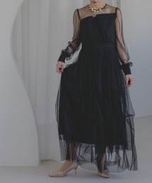 アシンメトリービスチェタックチュールドレス