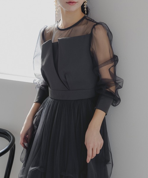 birei(ビレイ)の「アシンメトリービスチェタックチュールドレス(ドレス・レディース・ベージュ/チャコール/ブラック・M)」の8枚目の写真