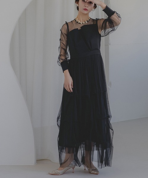 birei(ビレイ)の「アシンメトリービスチェタックチュールドレス(ドレス・レディース・ベージュ/チャコール/ブラック・M)」の16枚目の写真