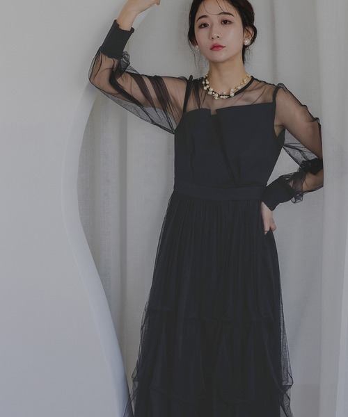 birei(ビレイ)の「アシンメトリービスチェタックチュールドレス(ドレス・レディース・ベージュ/チャコール/ブラック・M)」の18枚目の写真