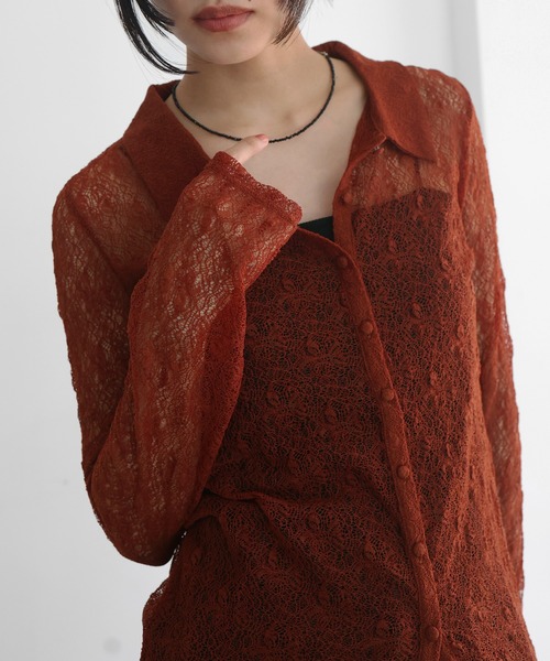 hellam（へラム）の「襟付きレースチュニックカーデ（カーディガン/ボレロ・レディース・アイボリー/ブラック/ブラウン/レッド・FREE）」の4枚目の写真