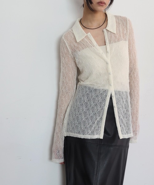 hellam（へラム）の「襟付きレースチュニックカーデ（カーディガン/ボレロ・レディース・アイボリー/ブラック/ブラウン/レッド・FREE）」の2枚目の写真