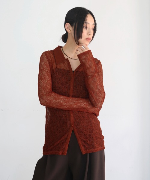 hellam（へラム）の「襟付きレースチュニックカーデ（カーディガン/ボレロ・レディース・アイボリー/ブラック/ブラウン/レッド・FREE）」の8枚目の写真