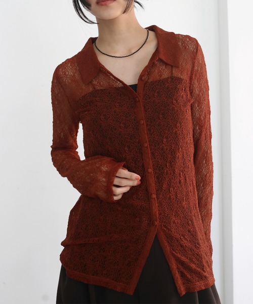 hellam（へラム）の「襟付きレースチュニックカーデ（カーディガン/ボレロ・レディース・アイボリー/ブラック/ブラウン/レッド・FREE）」の6枚目の写真