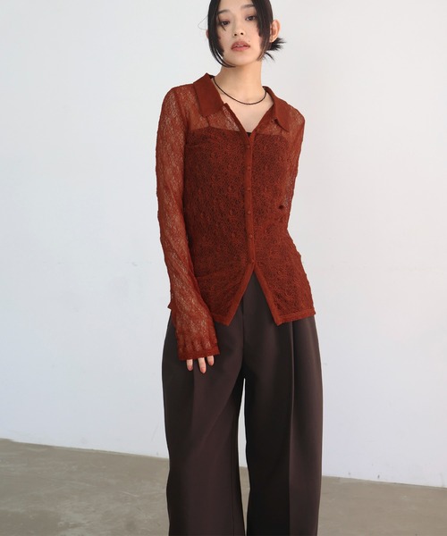 hellam（へラム）の「襟付きレースチュニックカーデ（カーディガン/ボレロ・レディース・アイボリー/ブラック/ブラウン/レッド・FREE）」の5枚目の写真