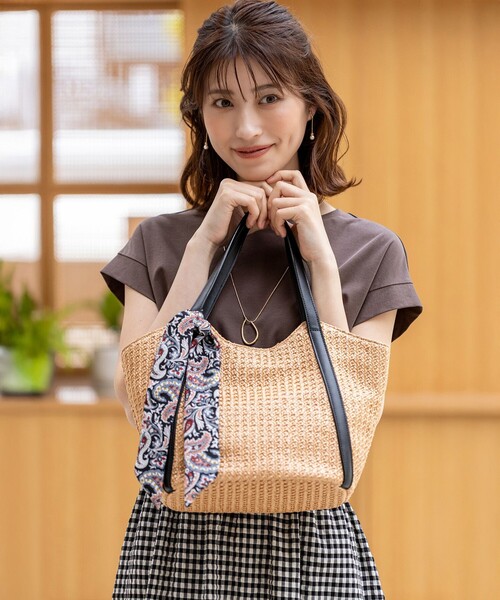 【新品】 タグ付き　夏✨　スカーフバッグ かごバック 楽天市場】巾着付きかごバッグ レディース ハンドバッグ