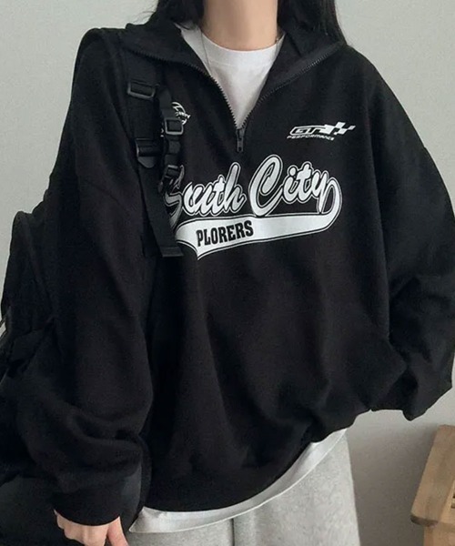 VIVID LADY(ビビッドレディー)の「ハーフジップトレーナー 長袖 スタンドネック(スウェット・レディース・ネイビー/ホワイト系その他/ブラック・FREE)」の8枚目の写真