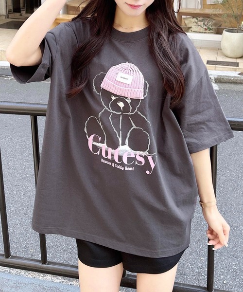 INGNI（イング）の「ベアモチーフTシャツ（Tシャツ/カットソー・レディース・オフホワイト/スミクロ/オートミール・M）」の2枚目の写真