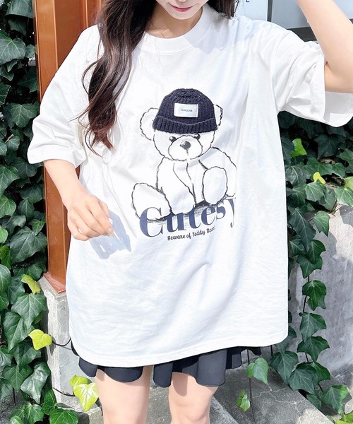 INGNI（イング）の「ベアモチーフTシャツ（Tシャツ/カットソー・レディース・オフホワイト/スミクロ/オートミール・M）」の4枚目の写真