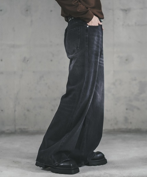 セール】Vintage wash wide straight denim pants / ビンテージ