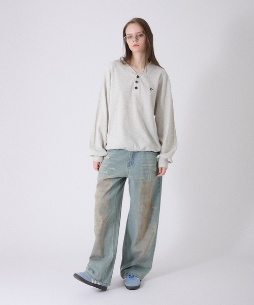 ONCILY(オンシェリー)の「HENRY NECK THERMAL LONG T-SHIRT /ヘンリーネックサーマルロンT(Tシャツ/カットソー・メンズ・ブラック/ネイビー/杢グレー・SMALL/MEDIUM/LARGE)」の11枚目の写真