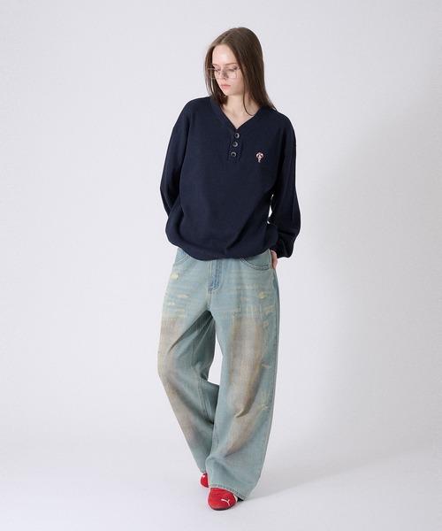 ONCILY(オンシェリー)の「HENRY NECK THERMAL LONG T-SHIRT /ヘンリーネックサーマルロンT(Tシャツ/カットソー・メンズ・ブラック/ネイビー/杢グレー・SMALL/MEDIUM/LARGE)」の21枚目の写真